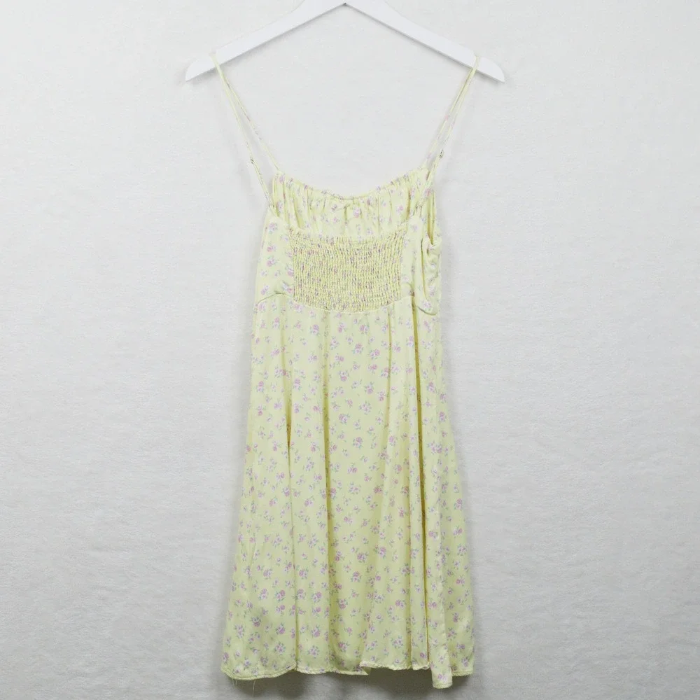 ZARA Floral Smocked Back Mini Dress Coquette Cottagecore Yellow Sz M
